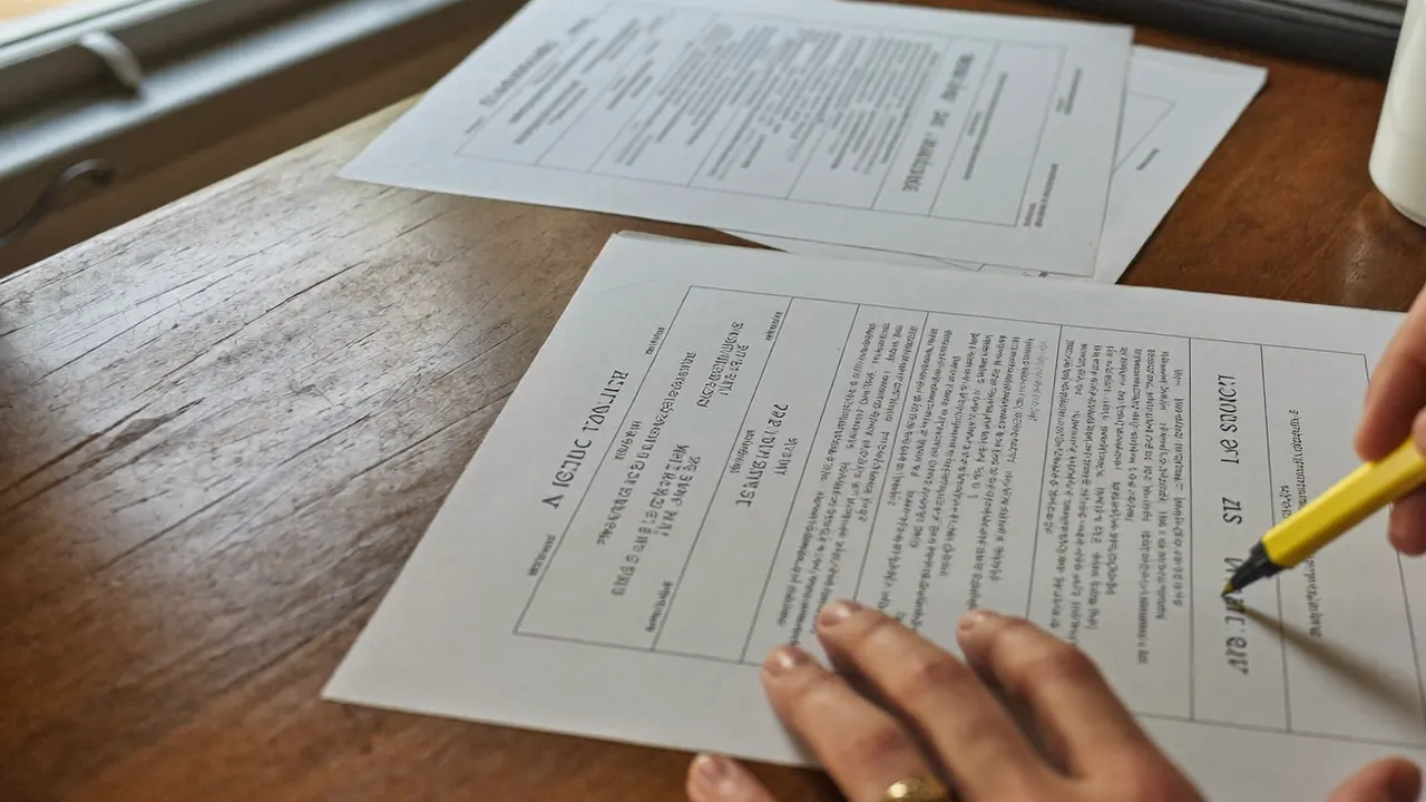 Homeowner comparing three printed window quotes at a kitchen table