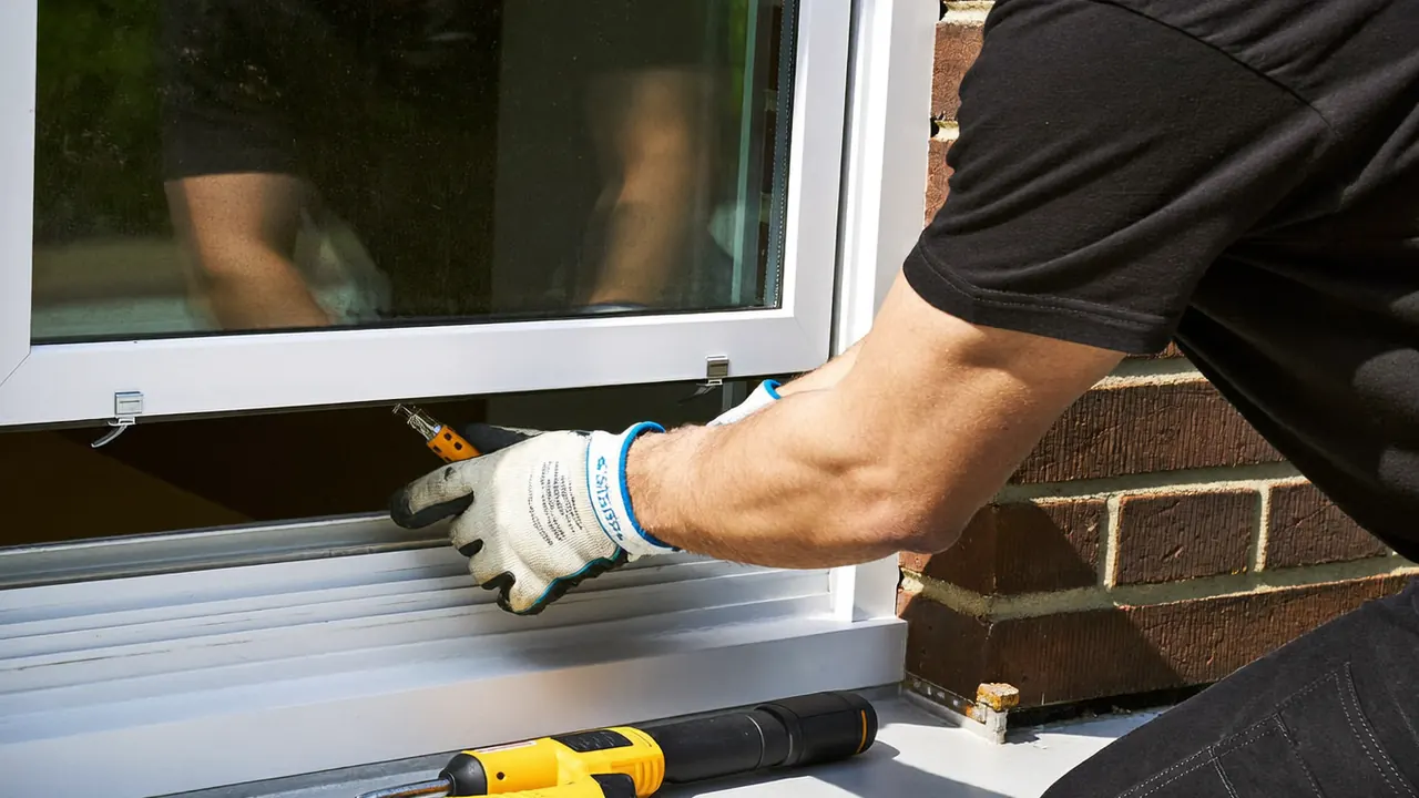 Installer applying sealant around a newly fitted window frame